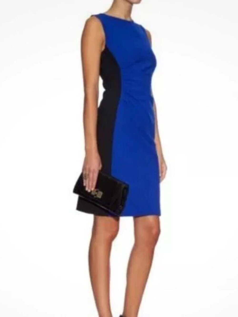 Diane Von Furstenberg Bevin Dress Women’s 2 Black Blue Ruched Waist Sleeveless